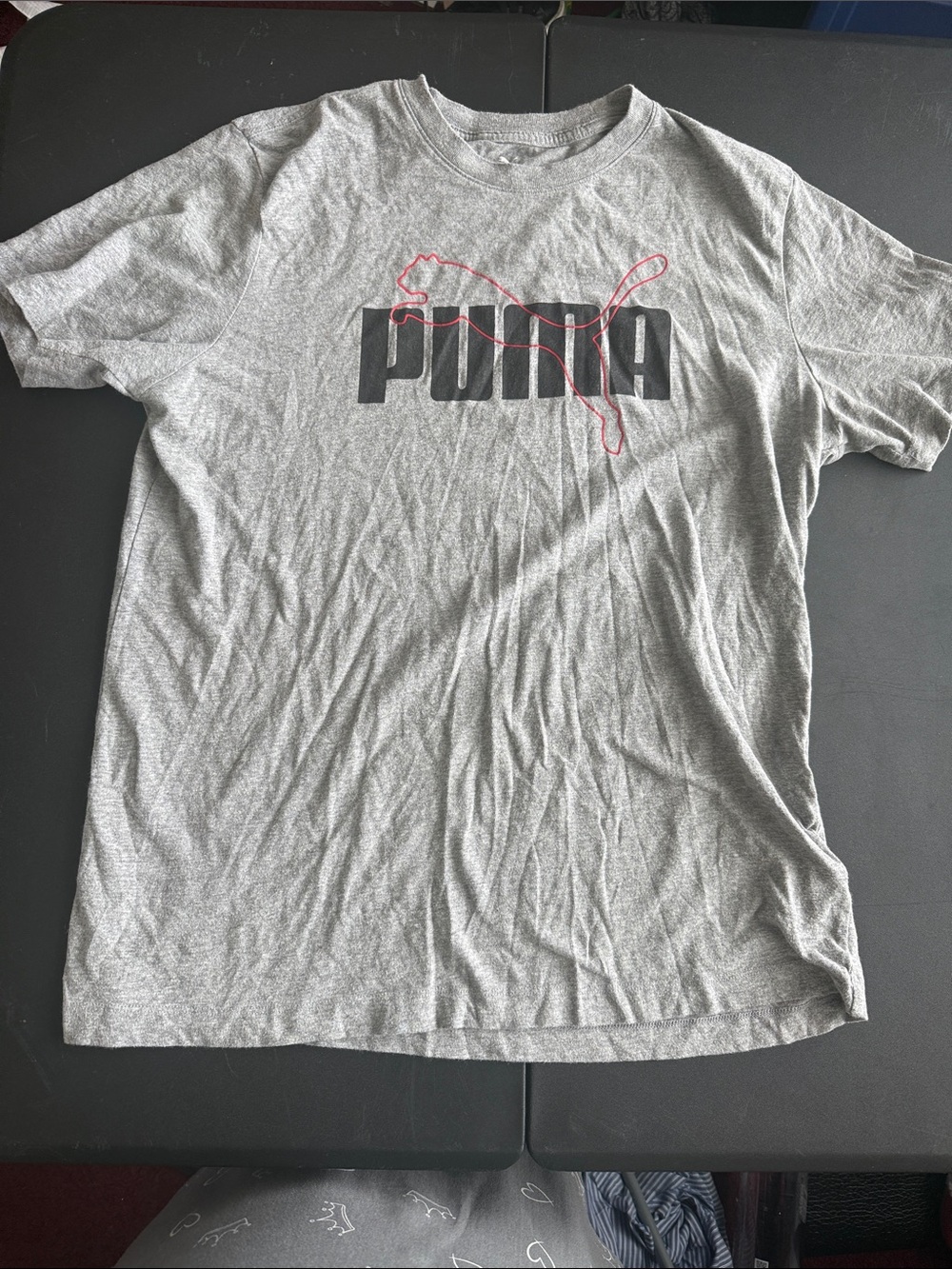Puma Gray T-Shirt with Black Logo and Pink Puma Outline